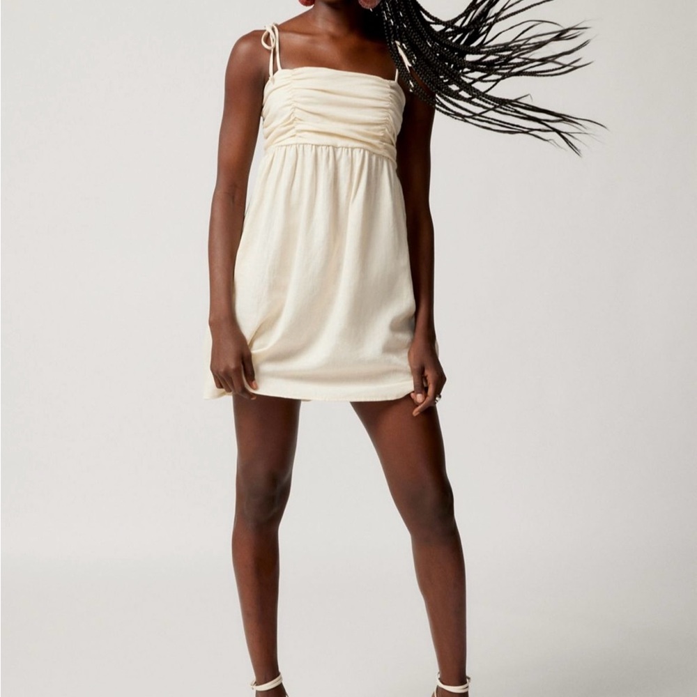 Urban outfitters Made In LA Eco Linen Tie Shoulder Ruched Babydoll Dress